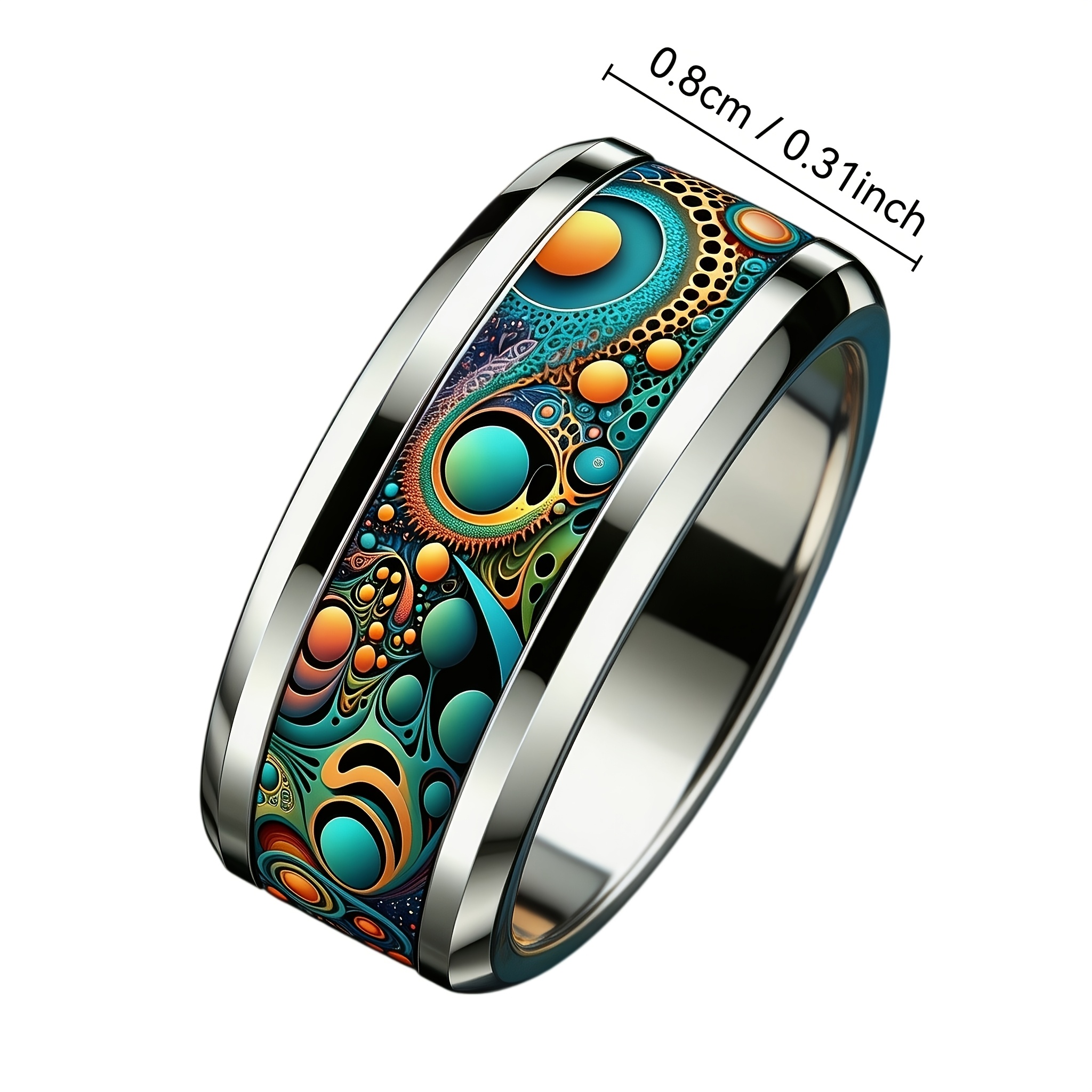Iridescent Swirl Polka Dot Print Ring, Stainless Steel